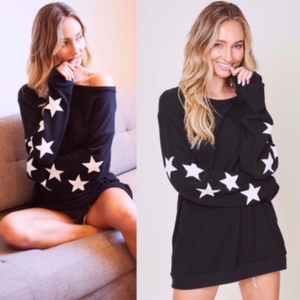 TIA Star print sleeve Sweater Top - black - Picture 2 of 2